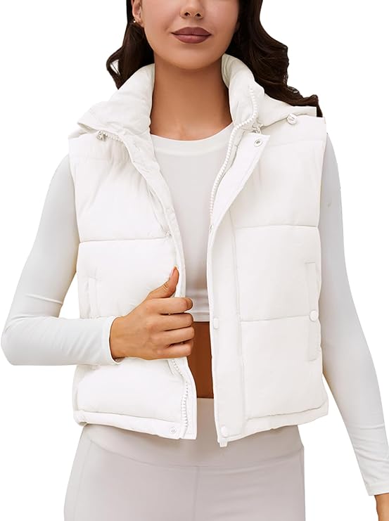 Women's Puffer Vest Hooded Button Down Zip Up Winter Outerwear Vests with Pockets